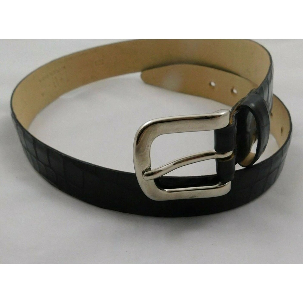 INC International Concepts Black Croc Embossed Genuine Calf Leather Belt M Made